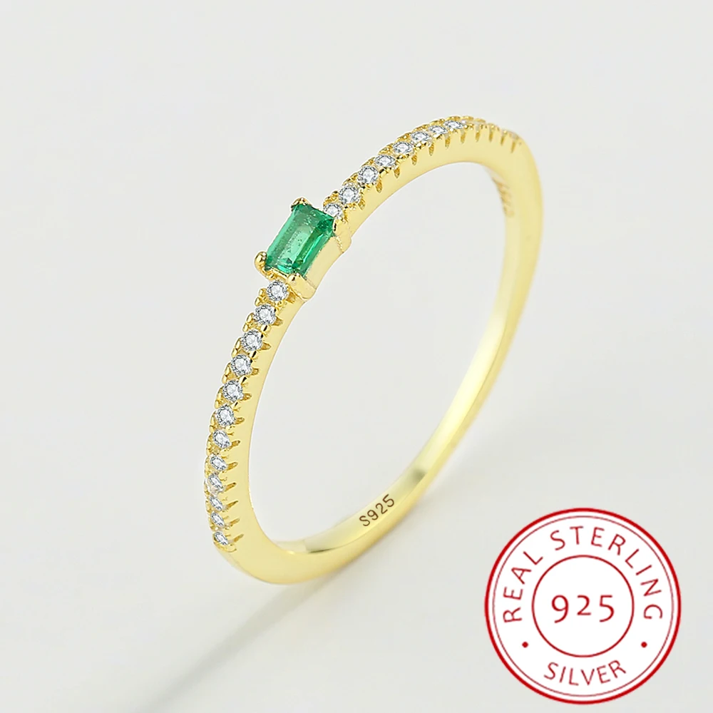 2022 NEW Simple Emerald Ring For Women S925 Silver Cz Gold Baguette Green  Zirconia Finger Stacking Minimal Lovely Gift Jewelry