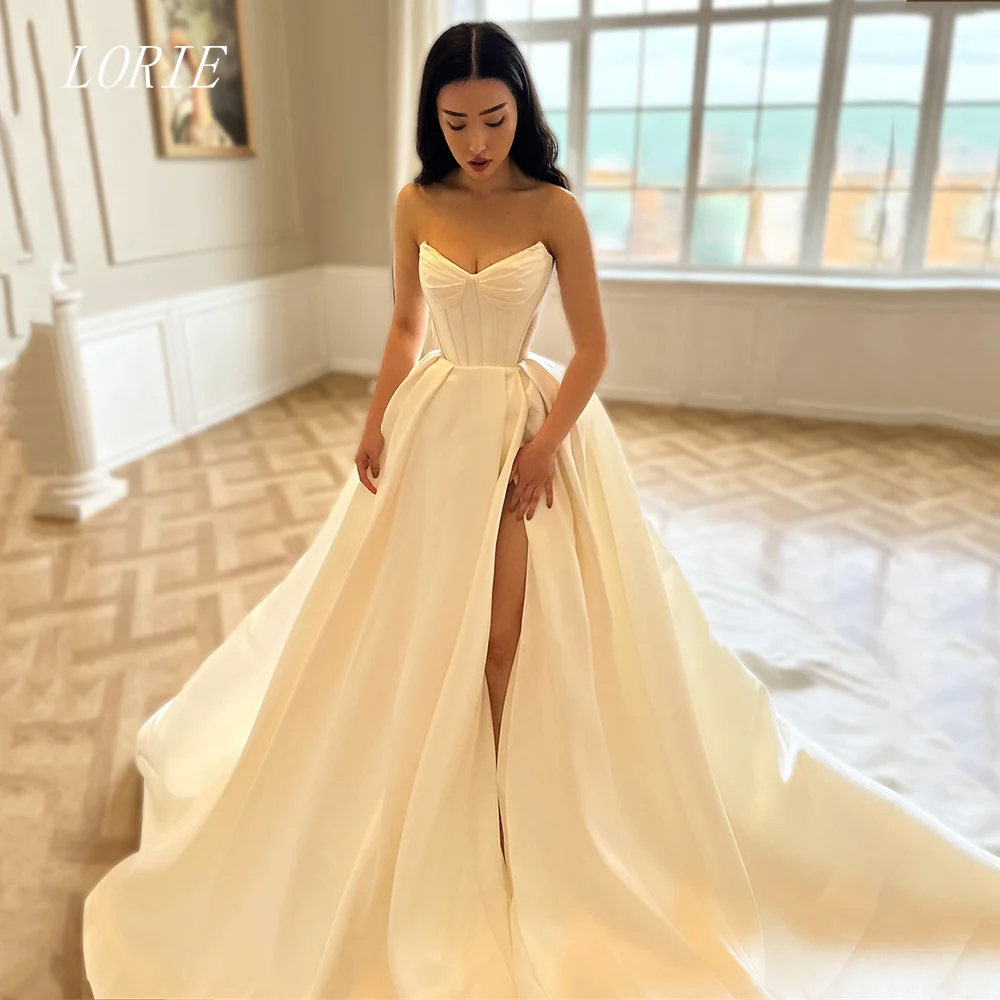 

LORIE Classical Side Silt A Line Wedding Dress Sweetheart Sleeveless Bridal Dresses Corset Pleat Wedding Gown Customized 2026