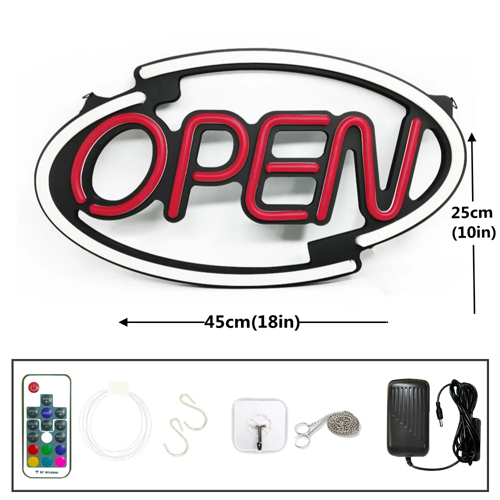 Imagem -03 - Ceia Brilho Loja Néon Aberto Sinal em Forma Oval Aberto com Mudança de Cor Led Luz de Néon para Loja Frente Aberta Sinal de Luz