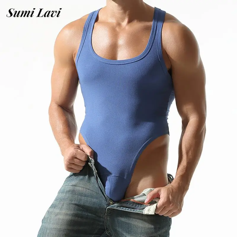 

2025 Summer New Casual Ribbed Jumpsuits Mens Sexy Underwear Bodysuits Men Leisure Elastic Slim Fit Vest Bodycon Nightwear Pajama