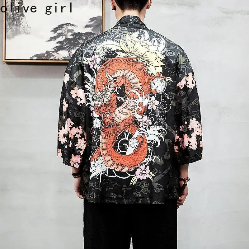 

Summer Chinese Style Dragon Robe Clothing Men's Improved Hanfu Taoist Robe Layman's Kimono Cardigan Cloak Coat Windbreaker