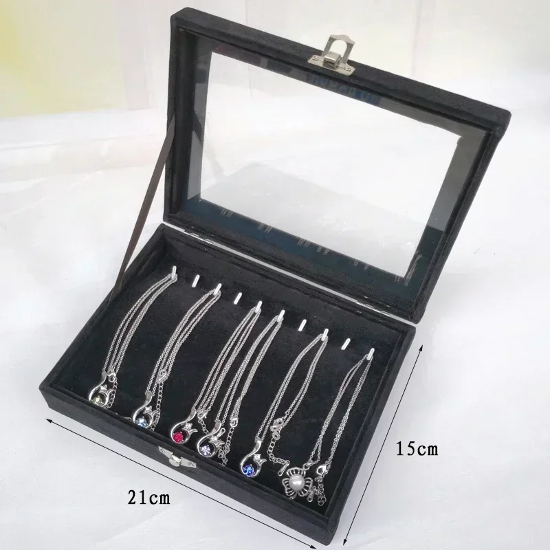 Glass Lid Jewelry Box Stackable Necklace Storage Case, Bracelet And Choker Chain Display Organizer Amagi