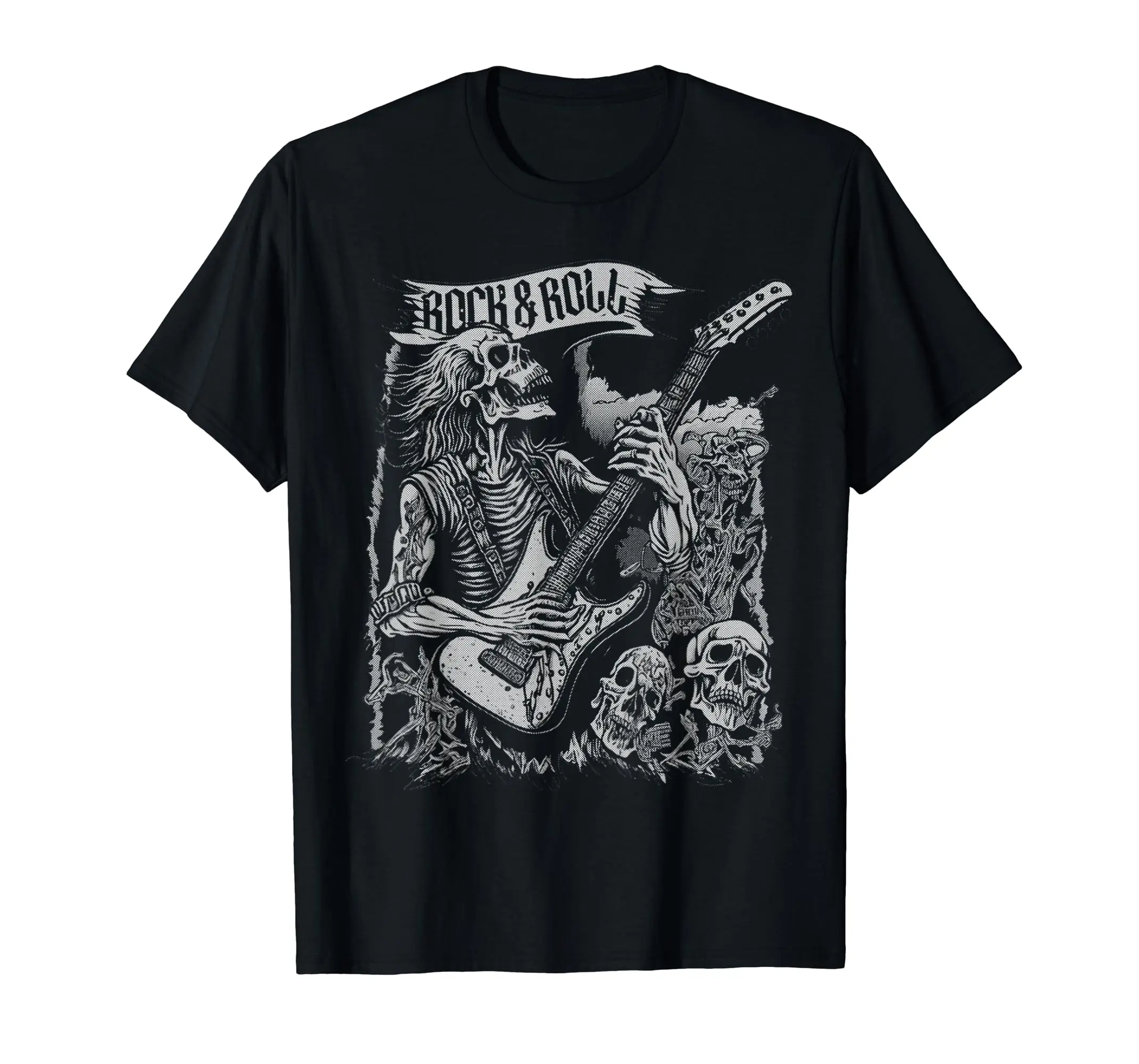 

Rock On Guitar Vintage 80s Rock & Roll Skeleton for Men Dad T-Shirt