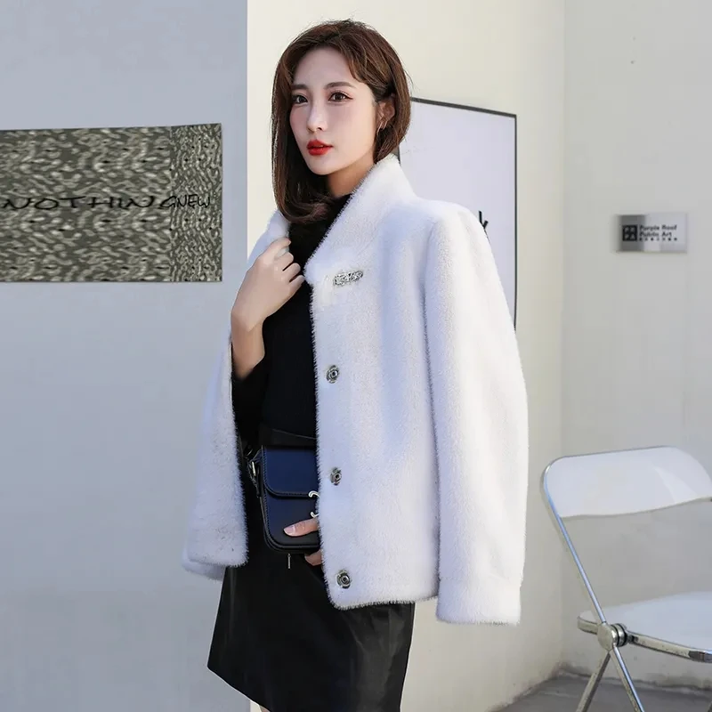 New Mink Velvet Fur Coat For Women's Faux Fur Overcoat Female Short Fashion Stand Collar Versatile Autumn Winter Coats