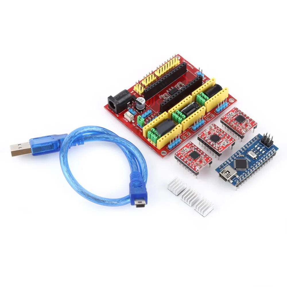 Unidad A4988, máquina de grabado CNC, placa Nano 3,0 con Cable USB, placa de expansión CNC, controladores paso a paso, disipadores de calor, Kit de impresora 3D