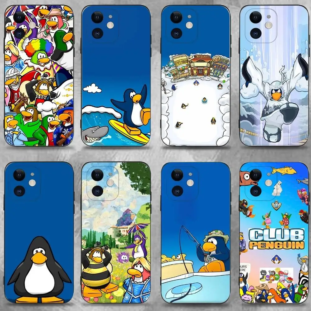 

G-Game Club P-Penguin Phone Case For iPhone 17,16,15,14,13,12,11 Plus,Pro Max,XS,X,XR,SE,Mini,8,7,Soft Silicone Black Cover