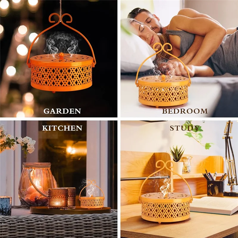 

YLS-4 Pieces Mosquito Coil Holder Incense Coil Holder Round Retro Portable Metal Hanging Incense Burner With Handle