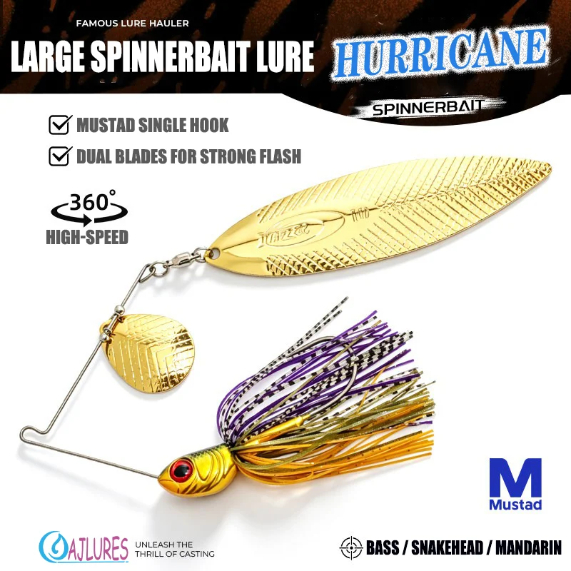 Spinnerbait Fishing Lures 43g Double Willow‑leaf Blade Spoonbait TPU Silicone Glitter Skirt for Big Pike Bass Freshwater Fishing