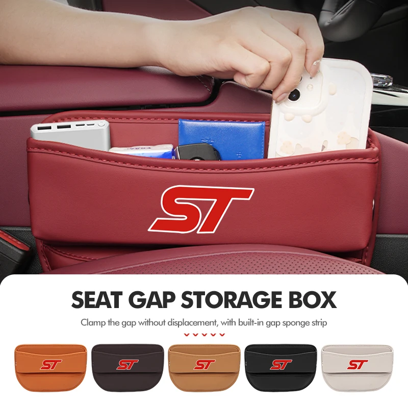 

Leather Car Seat Gap Crevice Filler Side Storage Box Cup Holder For Ford ST Racing RS S Mustang Kuga Fiesta Fusion Mondeo Edge