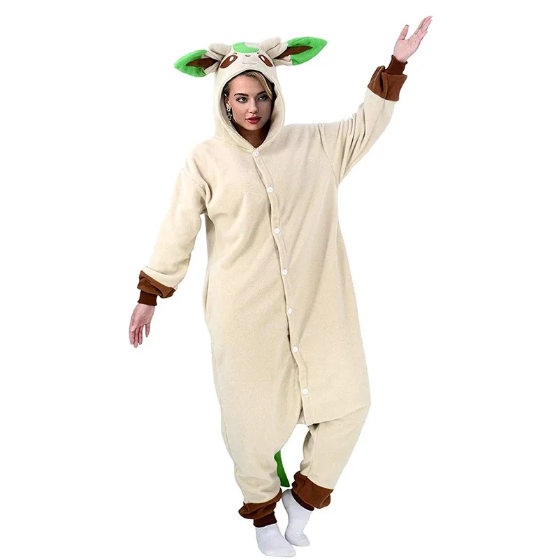 Leafeon macacão kigurumi para mulheres pijamas pijamas de uma peça adulto halloween roupas de corpo inteiro natal cosplay traje