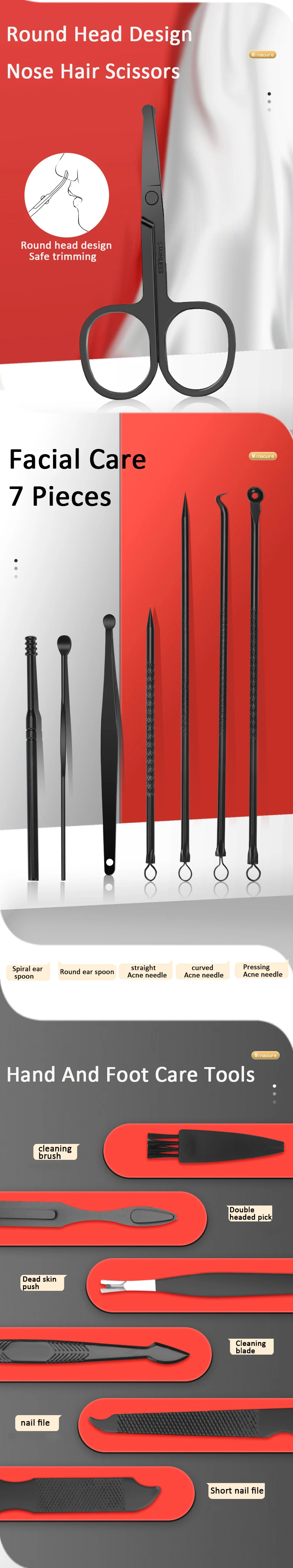 7/10/12/18/20/24pcs Set profession elle Maniküre Set Kits Edelstahl Fingernagel Zehen nagel Clippers Set mit Leder tragbar – Detail 3