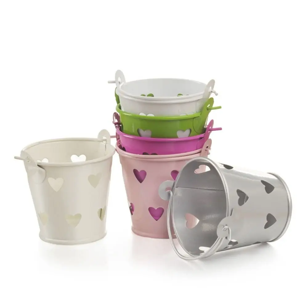 Simple Candy-colored Hollow Iron Bucket Hollow-out Cute Mini Heart-shaped Box Heart-shaped Tinplate Water Bucket wedding