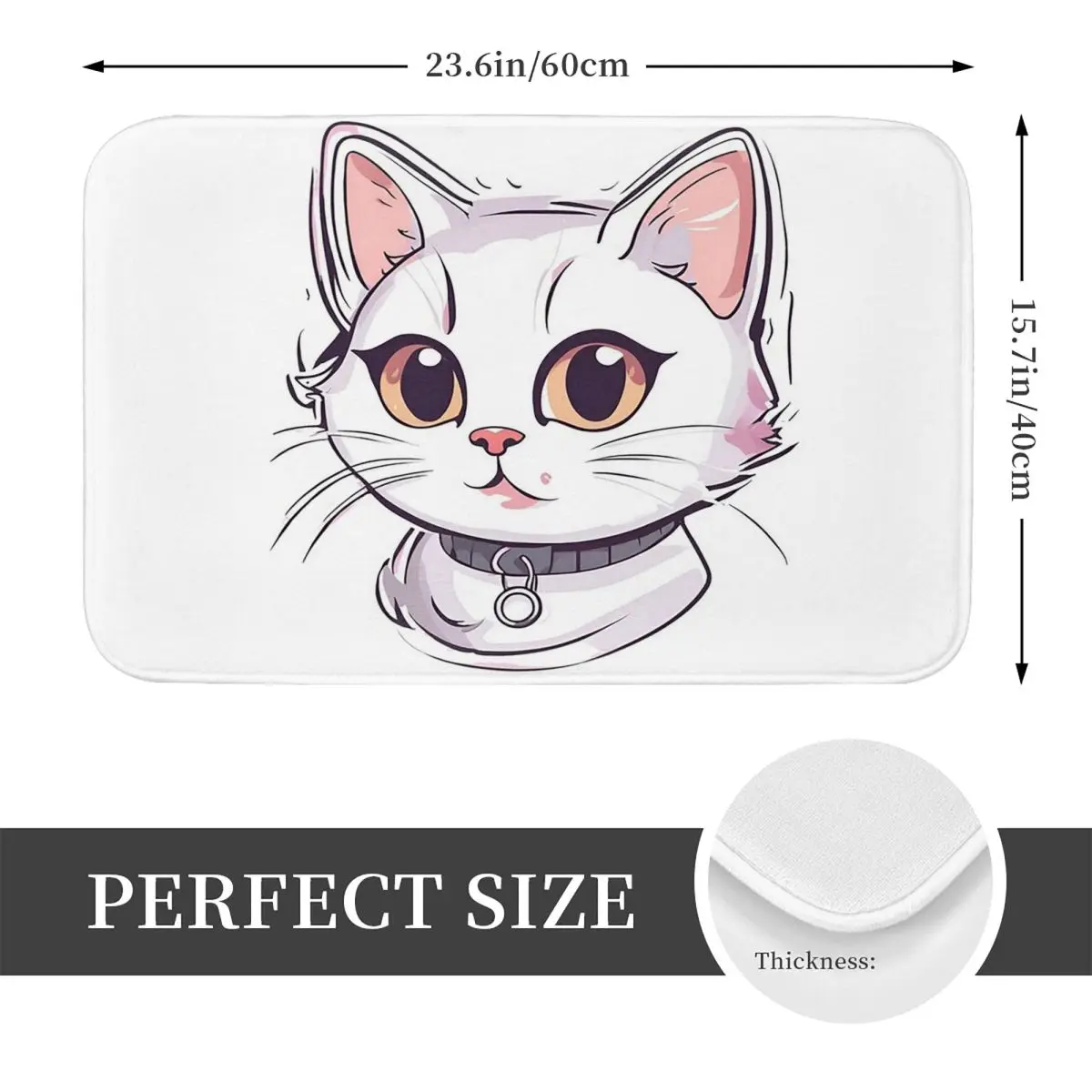 Funny White Cat With Big Eyes Anti-slip Doormat Floor Mat Water oil proof Carpet Rug for Kitchen Entrance Balcony Footpad Mats