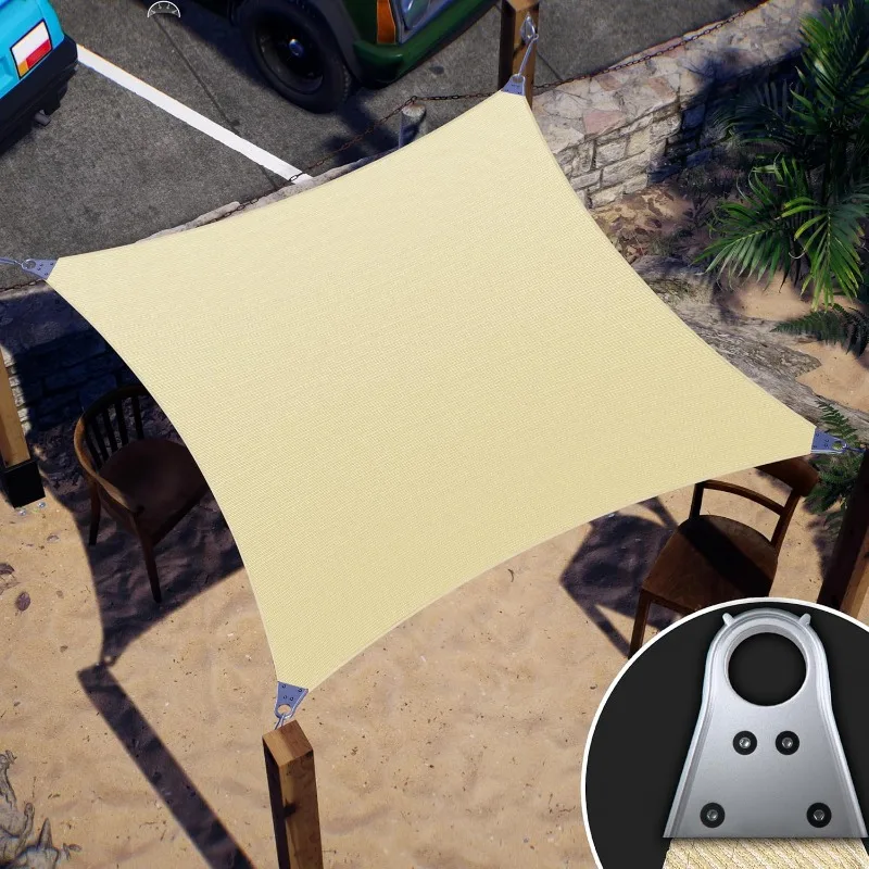 

home.Super Ring 20' x 20' Beige Square Sun Shade Sail, Commercial Grade UPF50 Canopy, Reinforced Corners & Edges, 260