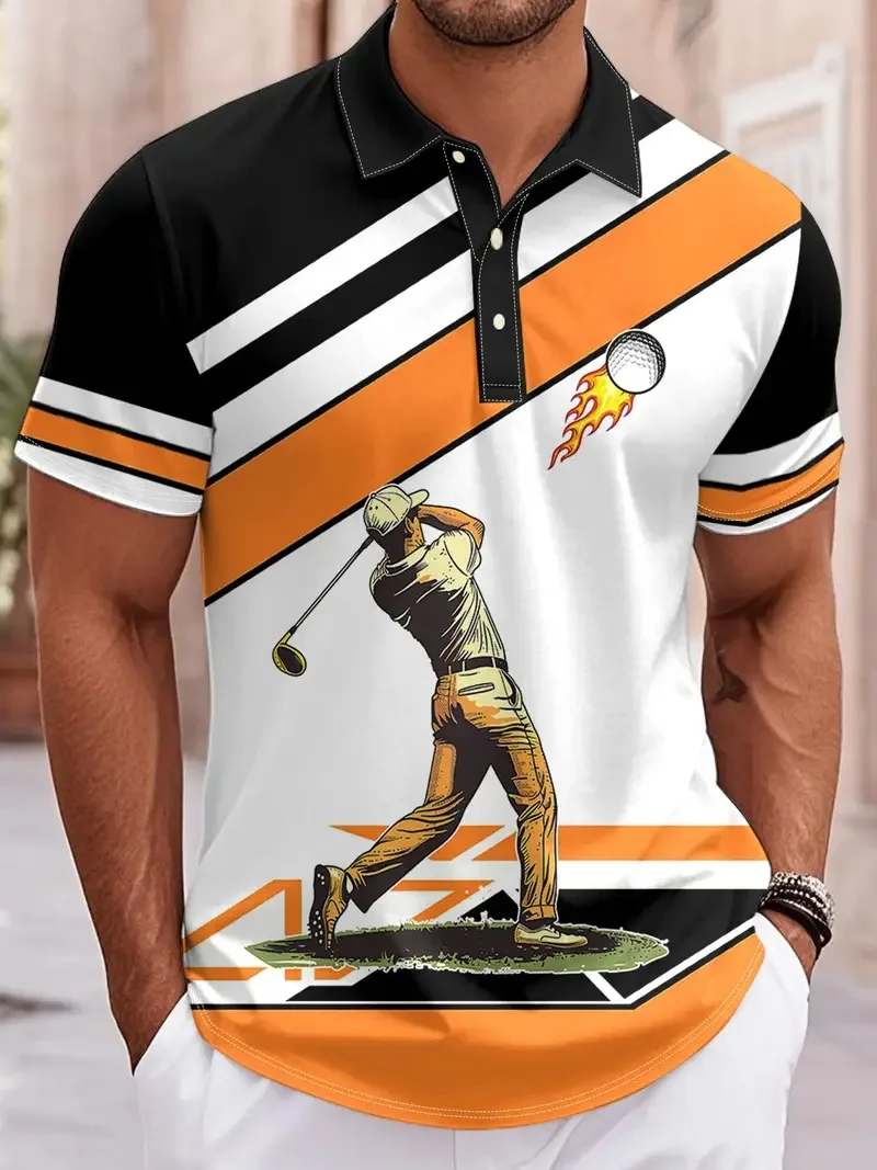 

New Golf jerseys 3D printed men's short sleeved polo shirts fashion lapel button sport shirts casual vacation Loose men clothing
