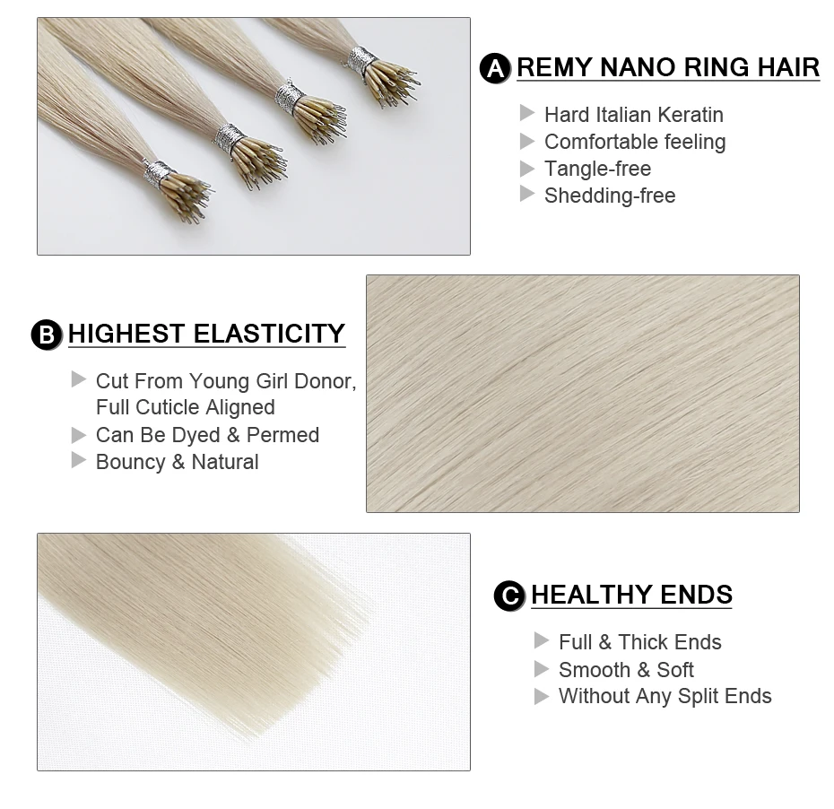 Nano Ring Micro Beads Link Extensions 100% Real Remy European Human Hair 0.7g Per Strand Highlight Hero Remy Hair