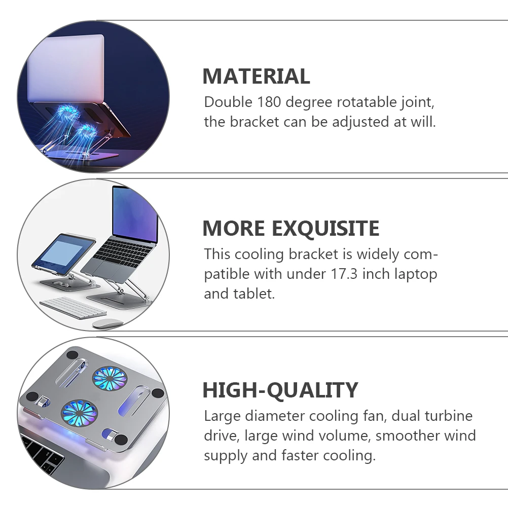 

Dual Fan Cooling Bracket Laptop Stand Aluminum Alloy Adjustable 180 Degree Rotatable Fits 17 3 Inch Notebook USB Powered Quiet