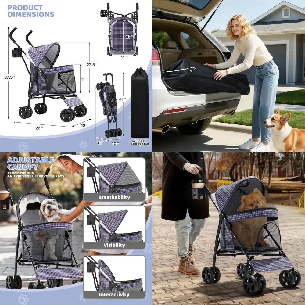 

Легкая 4-колесная коляска для собак и кошек весом до 10 кг, в стиле зонта, с сеткой, держателем для стакана и отсеком для хранения