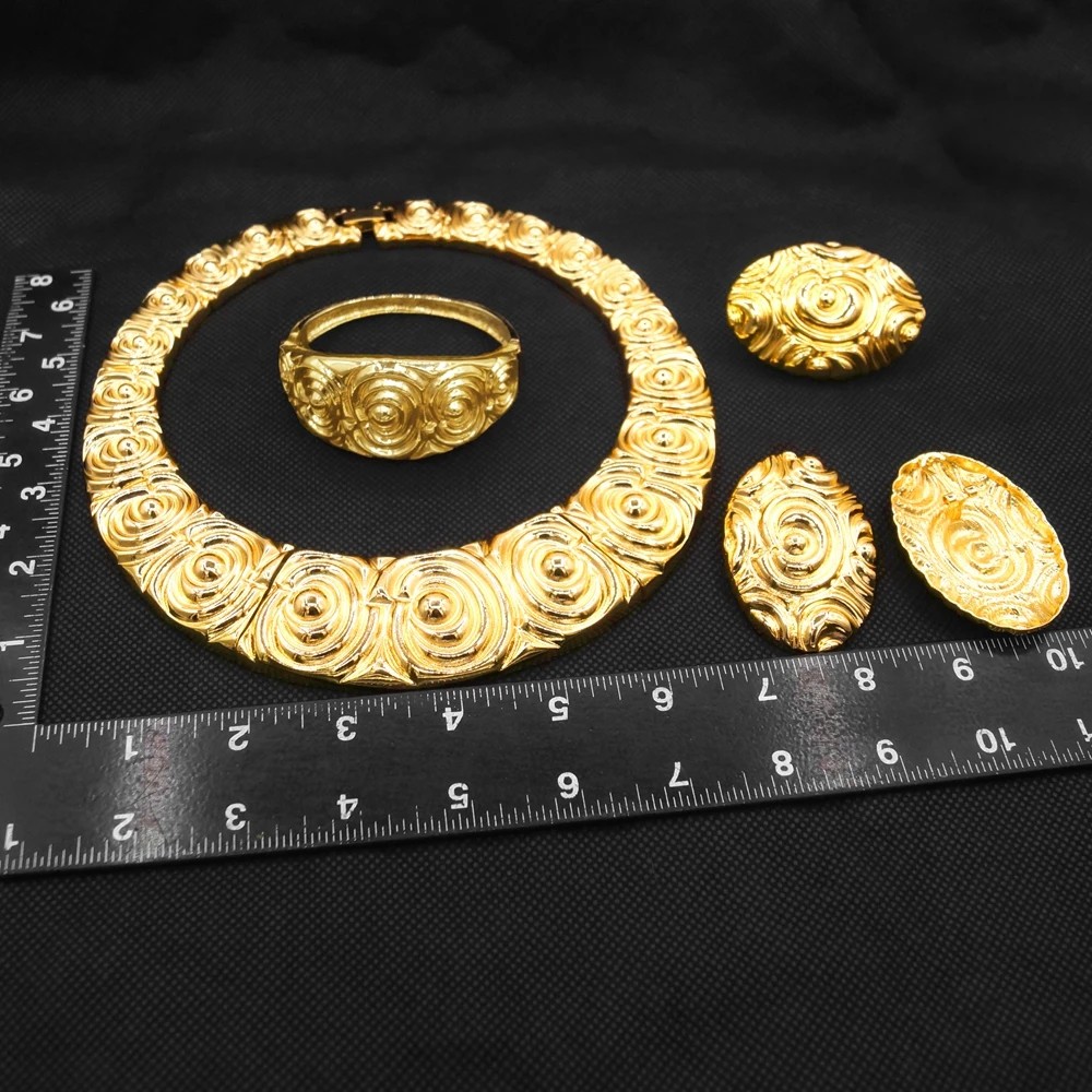 18k Gold Plated Inspired Jewelry Necklace Earrings Bracelet Rings Lagos Fashion Exotic Skin Friendly