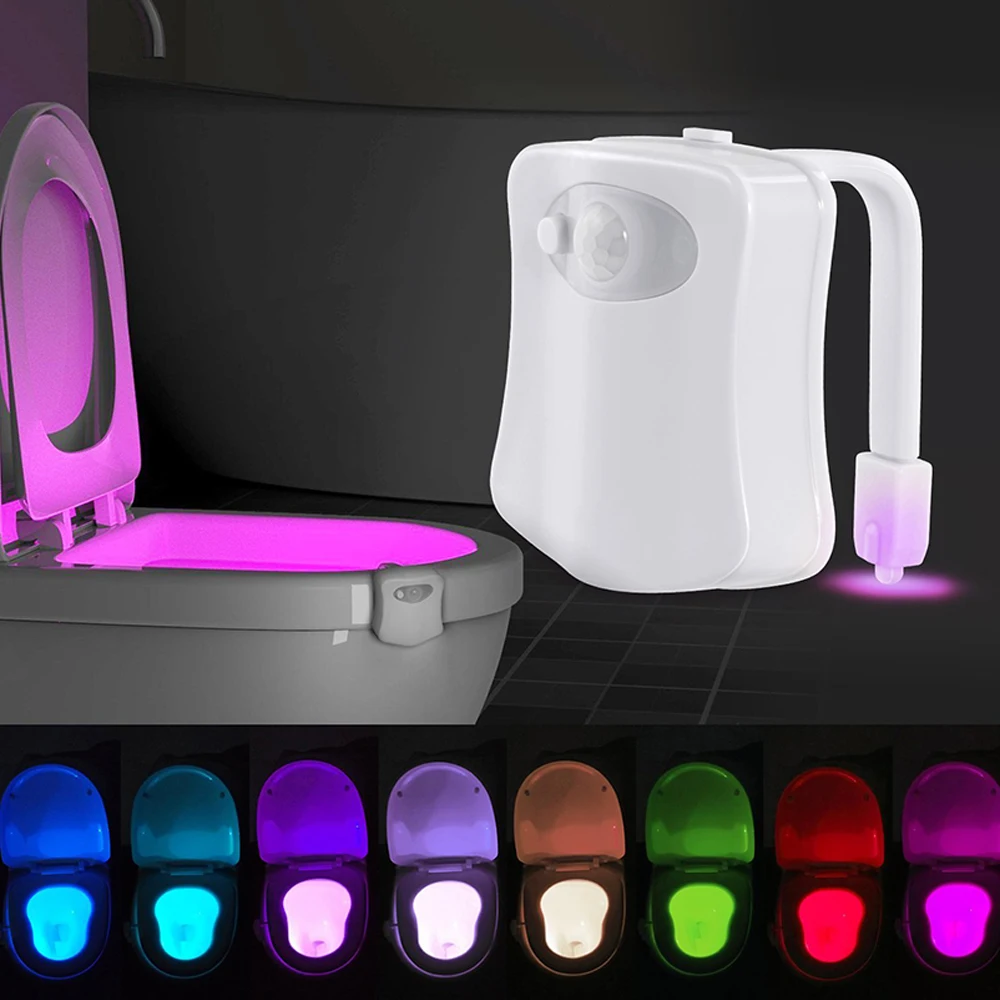 LED Toilet Night Light Motion Sensor Toilet Seat Night Light with 8/16 Colors Changing Washroom Night Light Gadget with Battery