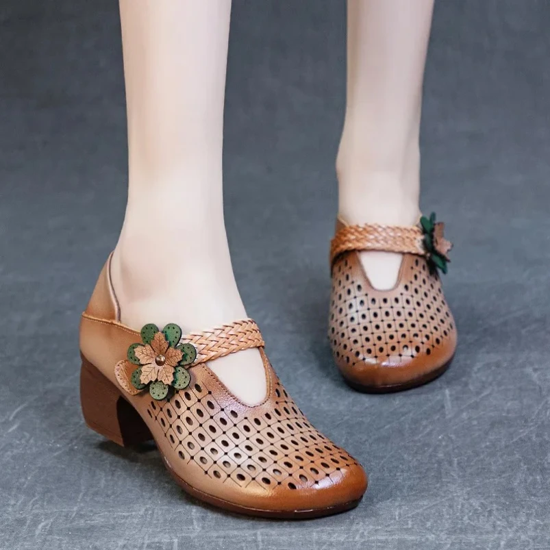 

2025 туфли-лодочки в стиле ретро, женская обувь из натуральной кожи, женские туфли с круглым носком на толстом каблуке, новая осенняя модная женская обувь ручной работы