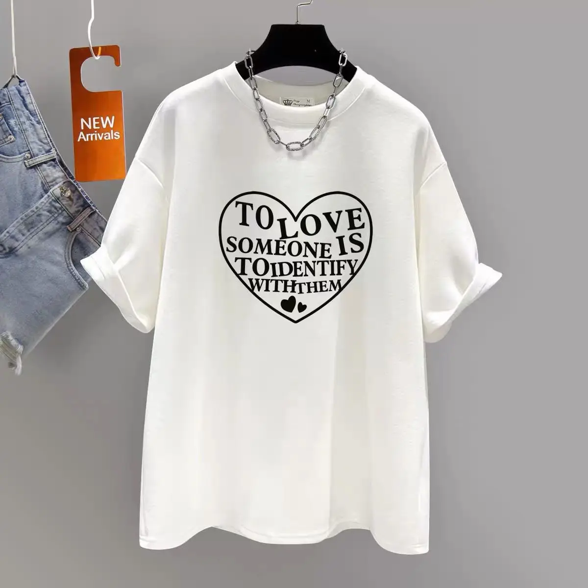 

Women Korean Fashion Short Sleeve T-shirt Summer Basic Love Printed Tops Loose Breathable Comfortable Pullovers