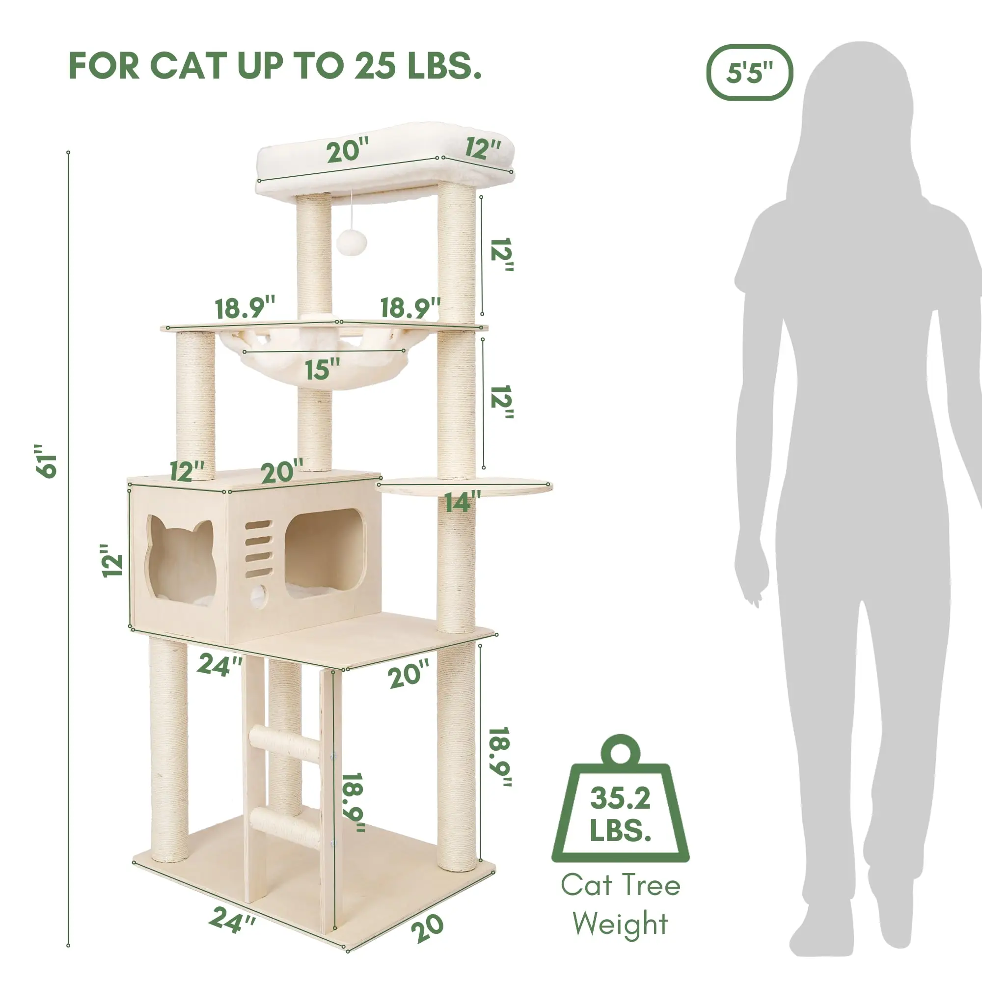 XIANGLONG Cat Climbing Frame Tree Real Branch Enchlosure Wooden House Cat Tree With Litter Box Natural Pet Toy