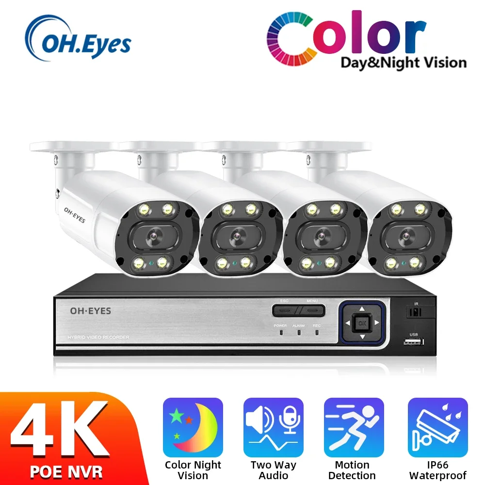 4K POE Security Camera System Kit 4CH 8MP POE NVR Kit 2 Way Audio Color Night Vision Outdoor CCTV Video Surveillance Set 8CH