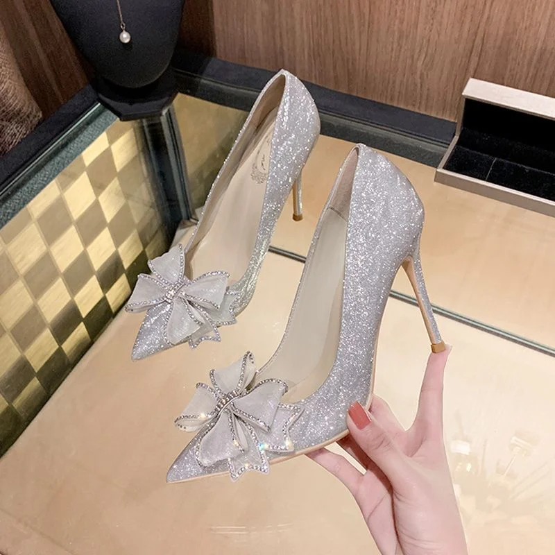 Scarpe da Donna alla Moda, Leggere, Argento, Sexy, per Feste e Club Notturni, Tacchi a Spillo Dorati, Scarpe con Tacco Elegante A631