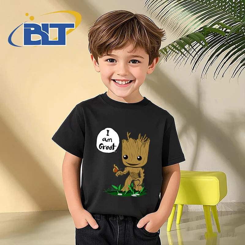 I am Groot printed children's clothing kids T-shirt pure cotton short-sleeved cartoon casual tops for boys