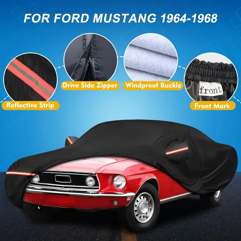 

6 Layer Waterproof Car Cover for Ford Mustang 1964-1968 All Weather Windproof Hail Protection with Zipper