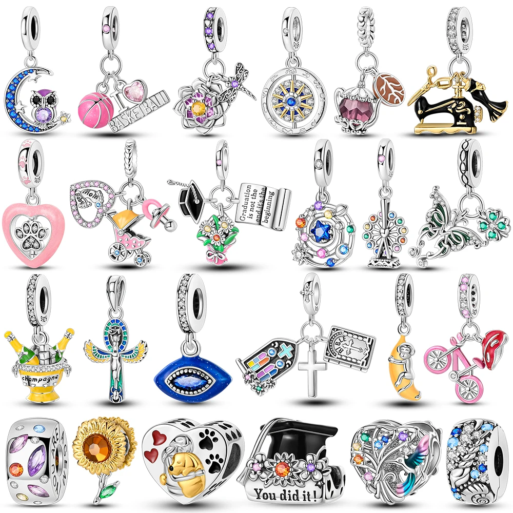 Charms Beads 925 Silver Hummingbird Graduation Bouquet Charm Fit Original Bangle Bracelet DIY Jewelry Pendant Gift For Women