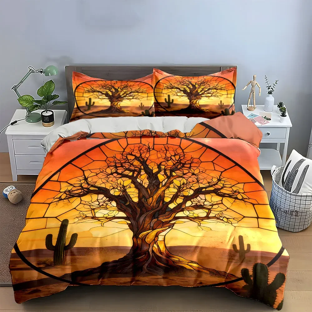Desert Tree Art Decor Set Soft Comfortable Duvet Cover Bedding Set Included 1*Duvet Cover & 2*Pillowcases, gift