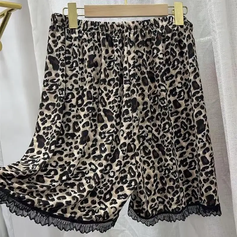 Cool Ice Silk Women Sleep Bottoms,Summer Loose 5 Points Casual Lounge Shorts, High Waist Lightweight Home Daily Outer Trousers