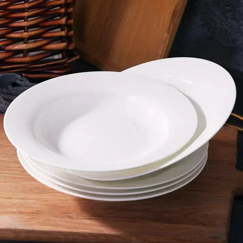 Pure White Soup Plates & Dish 8 inch Pasta Plate Straw Hat Household 9 Food Bone china set