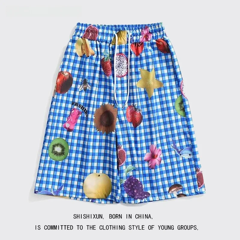 

Hawaiian American Retro Fruit Print orts Men's Casual Beach Pants Breathable Summer Leisure Youth Active Sle Thin Model