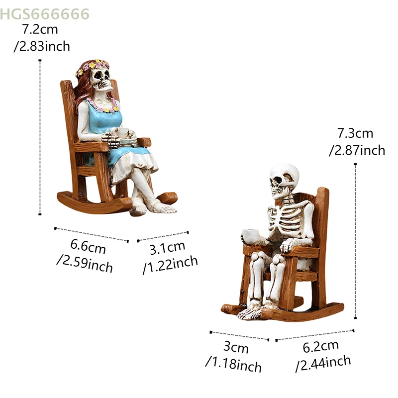 Halloween Resin Ornaments Coffee Rocking Chairs For Men And Women Skeletons Outdoor Courtyards Bonsai Home Decorations