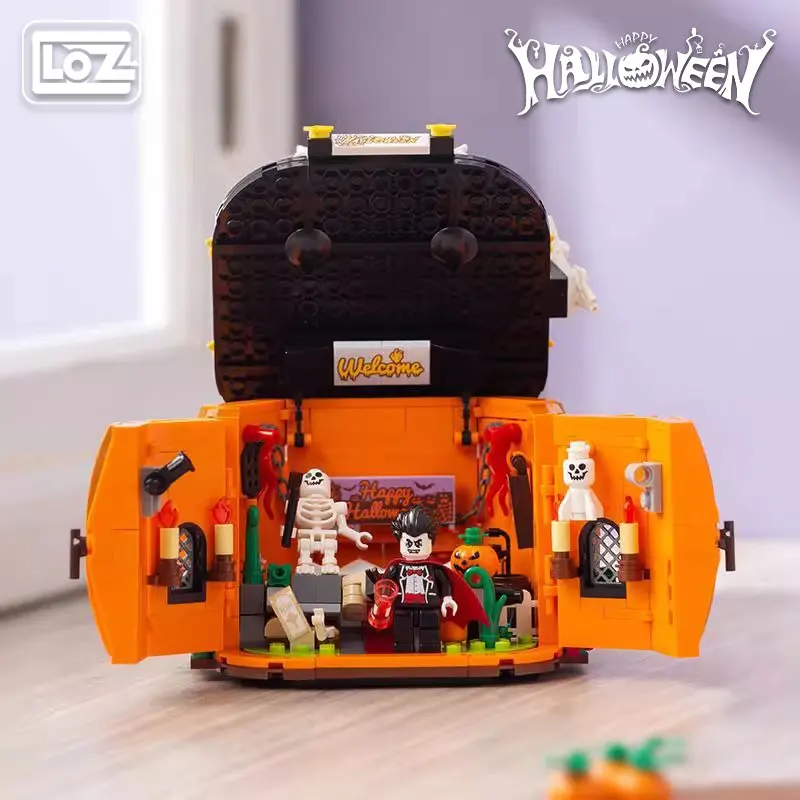 LOZ Halloween Pumpkin Car Building Block Toy - Micro Particle Haunted House Model Display