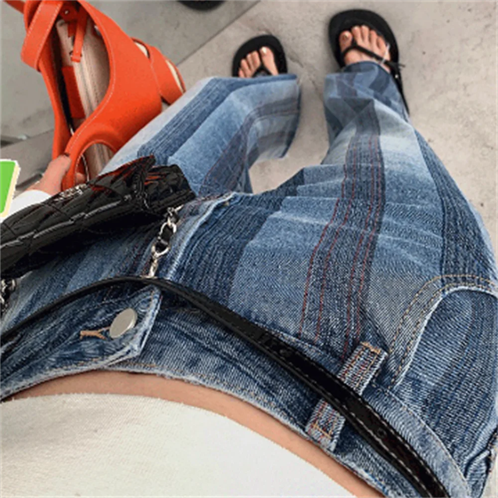 

Striped jeans women new style high waist straight tube wide leg trousers denim pants