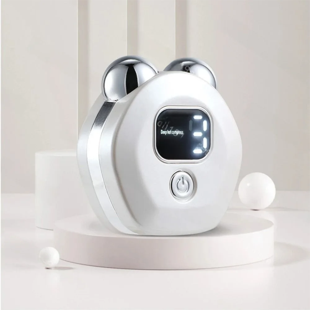 3 Levels Electric Facial Massager Adjustable EMS Microcurrent V-face Lifting Roller Thermal Vibration Digital Display