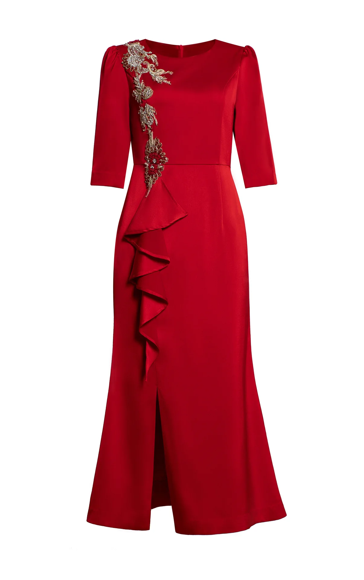 

Luxury Dress 2026 Spring Party Event Women Hand Made Beading Ruffle Flower Patchwork 3/4 Sleeve Elegant Long White Red Dress 4XL