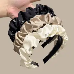Luxurious Rhinestone Hairbands for Women Solid Color Folds Hair Bands Korean Adult Hair Hoop Fashion Headbands Hair Accessories