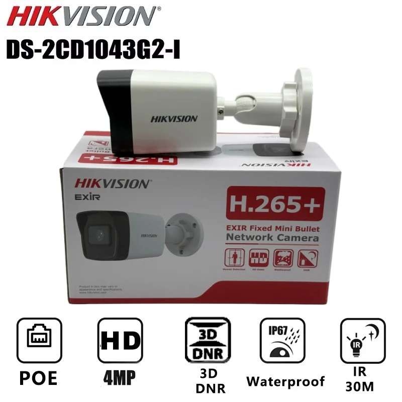 

Hikvision НОВАЯ DS-2CD1043G2-I 4-мегапиксельная камера H.265 + обнаружение людей и транспортных средств WDR IR30M CCTV Уличная пулевидная камера наблюдения