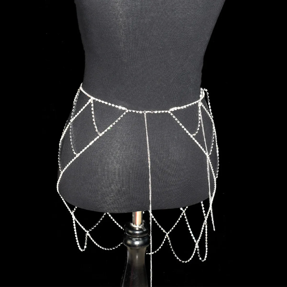 ชายหาดกลางแจ้งสุภาพสตรีเซ็กซี่ Rhinestone ตาข่ายเอวกระโปรงแฟชั่นบุคลิกภาพเครื่องประดับเวทีแสดงชุดจัดเลี้ยงการจับคู่โซ่