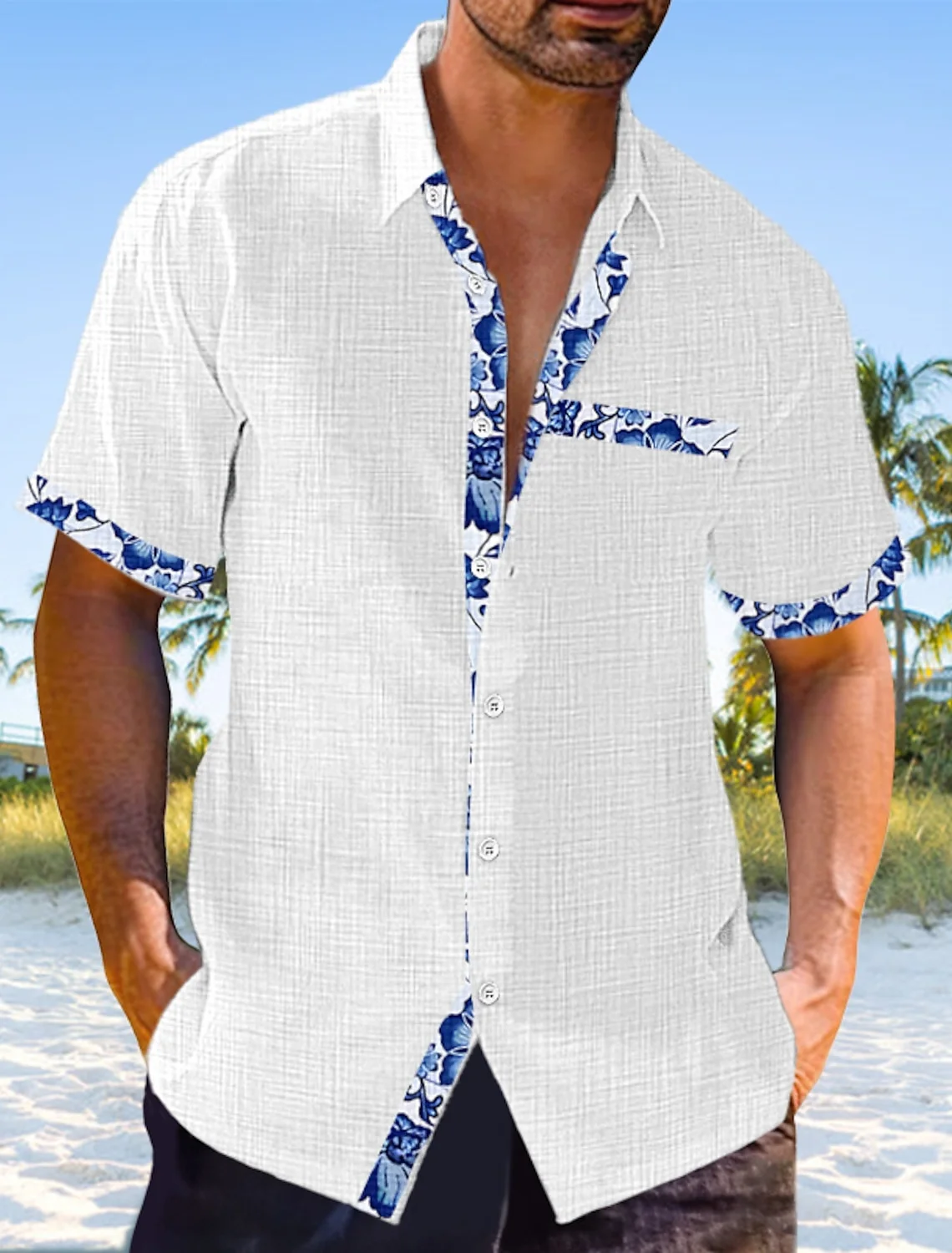 Casual Shirt Solid Color Print Summer Hawaii Beach Men\'s Shirt Clothing Oversized Short Sleeve Shirt Men\'s Fashion Top S-3XL