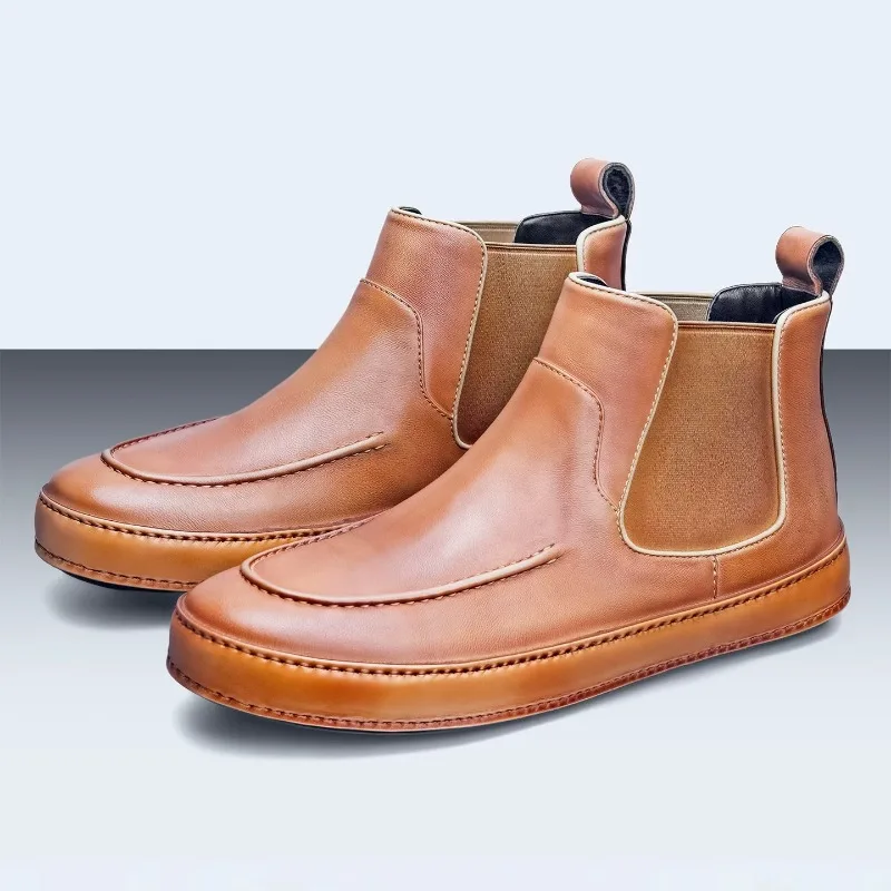 

Designer Luxury Fashion High Top Casual Ankle Boots Men's Outdoor Sport Hiking Sneakers Male Genuine Leather Chelsea Boots