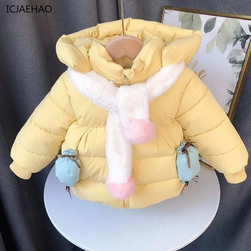 

2025 Children's Coats Cute Fashion Casual Jacke Baby Padded Thickened Cotton Clothes Girl Warm Hooded Zip Coats Autumn Winter