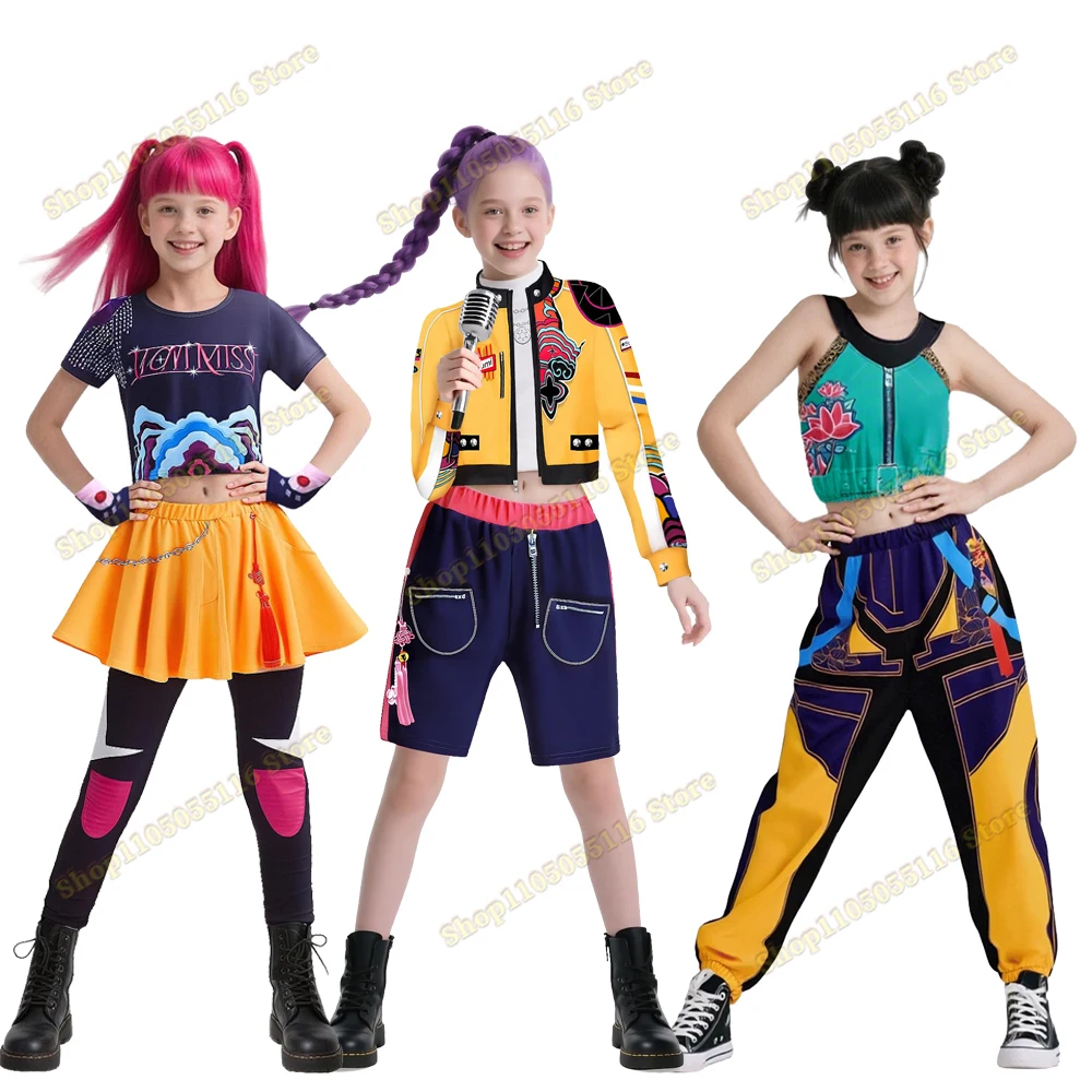 

2025 Kids Anime Movie K-POP Zoey Cosplay Demon Hunters Halloween Carnival Party Women's Costumes Korea Clothing Accessories Suit