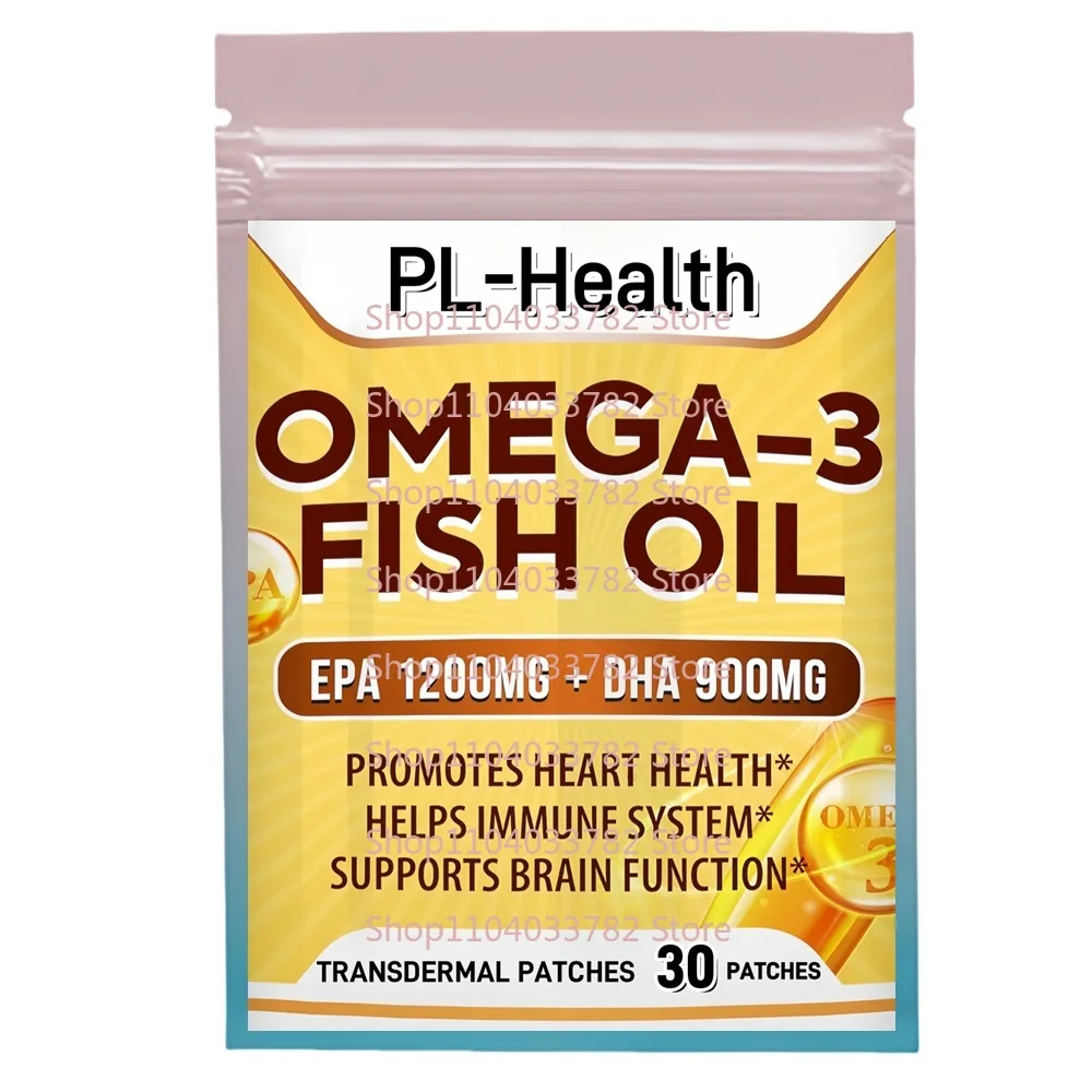 30 Patches Omega 3 Fish Oil Transdermal Patches with  EPA  + DHA - Promotes Healthy Heart, Immune System, Eyes, Skin & Brain