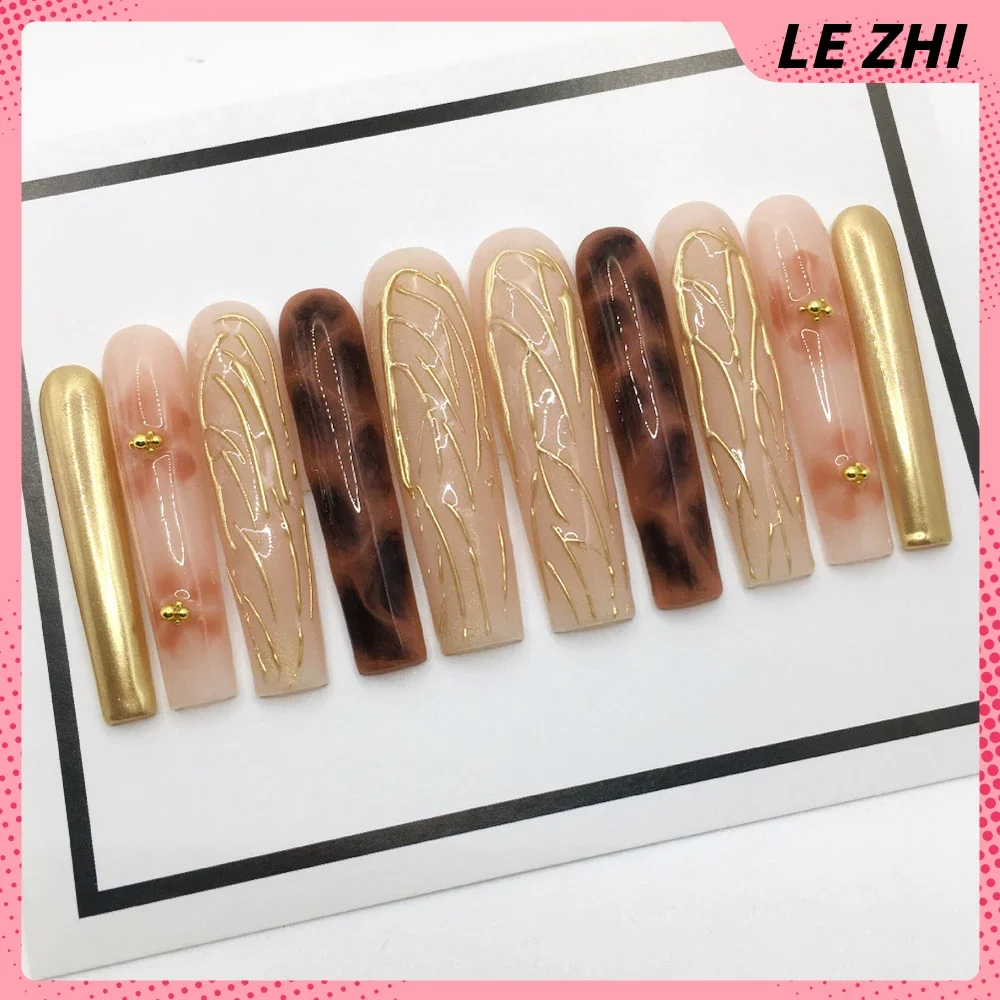Kawaii Animal Spicy Girl Hot Sale Xxl Long Coffin Fake Nails Colourful Diamond Metal Butterfly Artificial False Nails